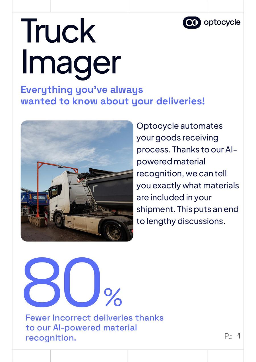 Vorderseite des englischen Produktflyers Truck Imager mit identischem Raster wie die deutsche Fassung