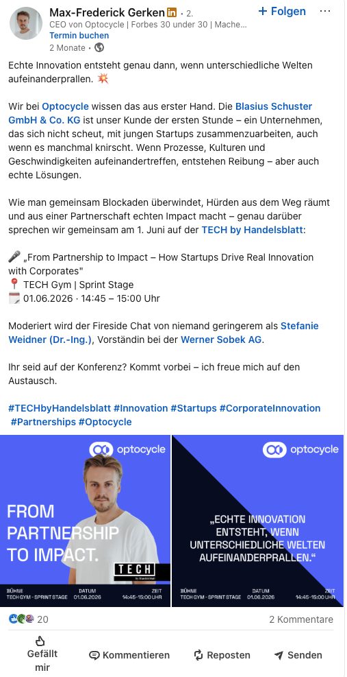 Der vollständige Beitrag mit beiden Karten in der LinkedIn-Ansicht