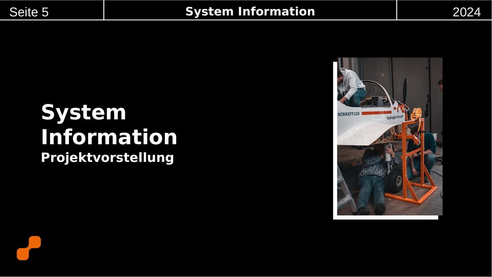 Präsentationsfolie zum Antriebssystem mit Erläuterungen zu Wasserstofftank und Pufferbatterie neben zwei Strichzeichnungen des Flugzeugs