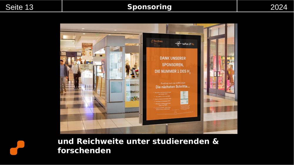 Folie „Wir brauchen“ mit drei Fotos zu Fertigleistungen, Sachspenden und Finanzierung sowie dem Hinweis auf den Förderverein